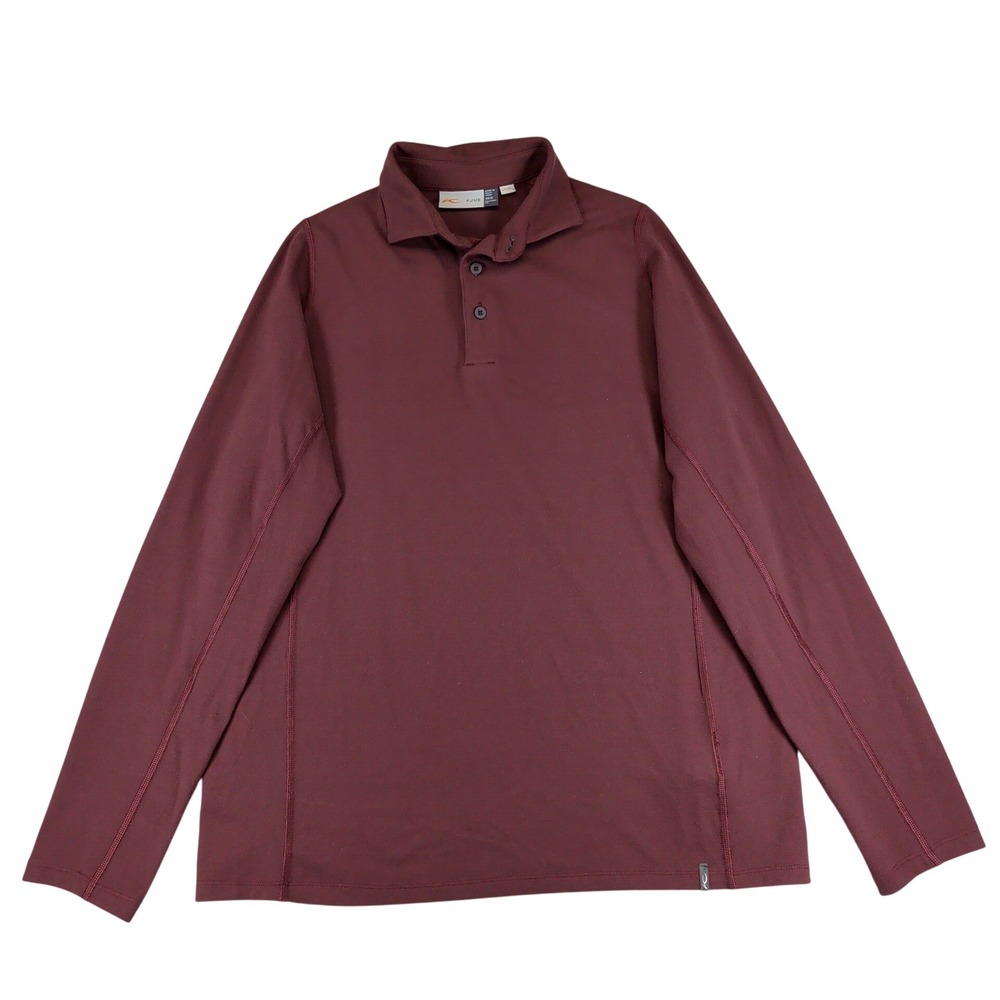 KJUS Men Scot Polo LS Maroon Burgundy Long Sleeve Golf Shirt UPF 50+ Size 48 S